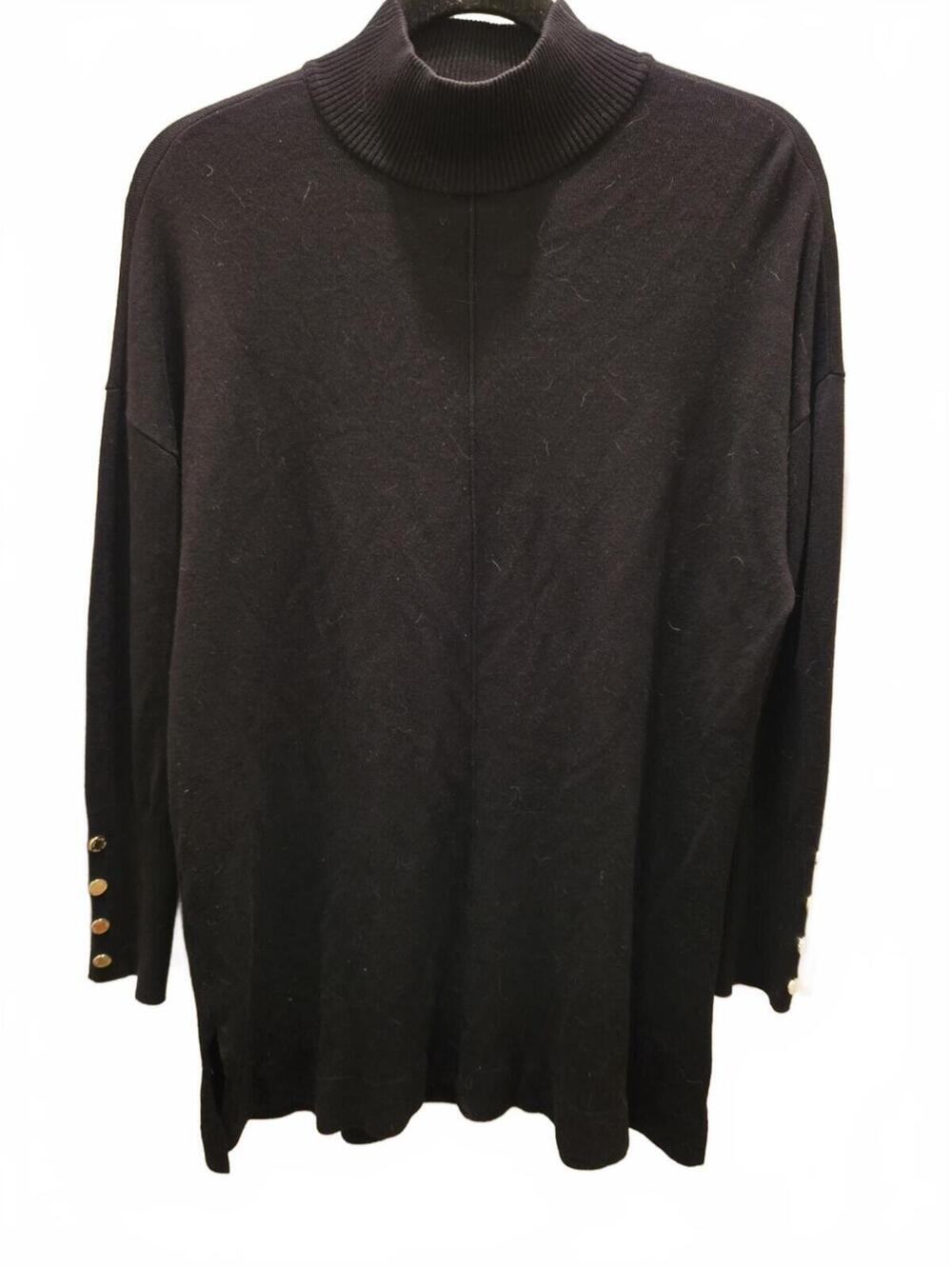 Anne Klein Black Turtleneck Sweater with Button Details, Size M